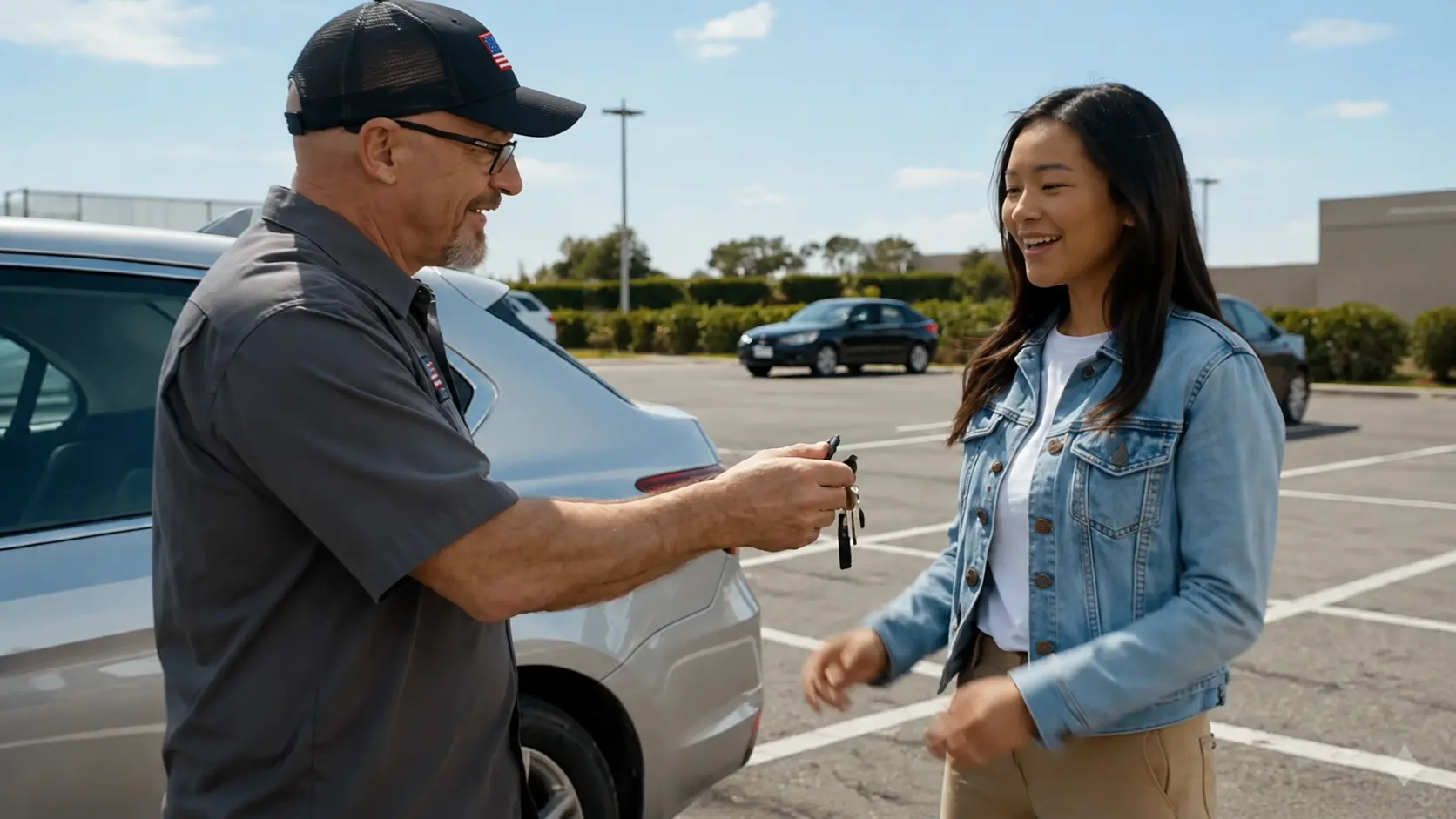 A Good Locksmith handing a tested spare house key to an authorized homeowner